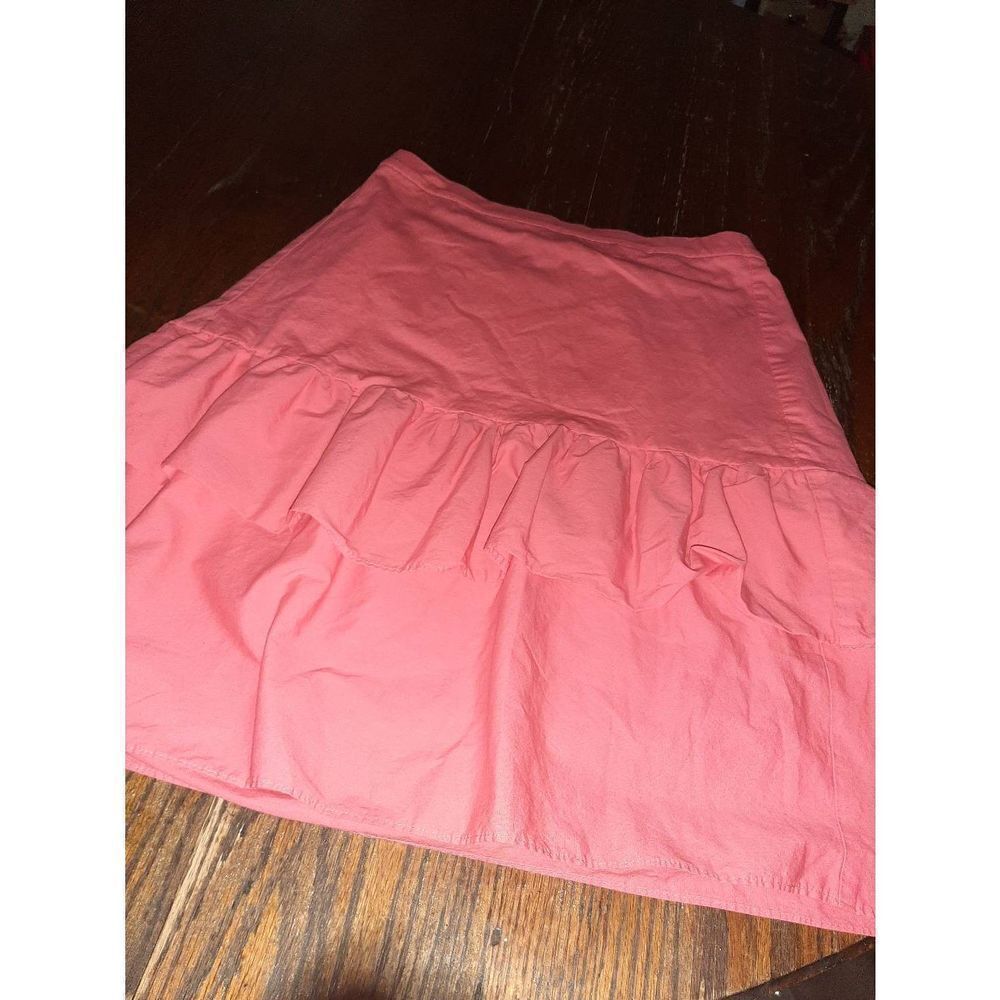 Size 4 J Crew Peachy Pink Midi Ruffle Skirt Elastic Rear Waist